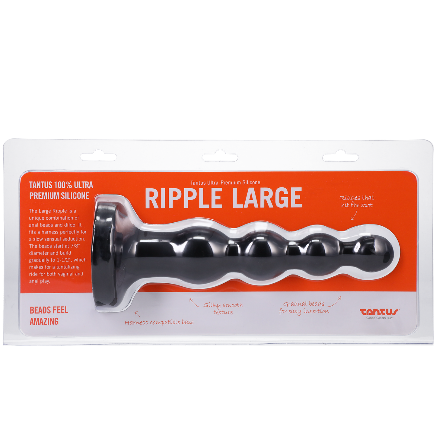 Tantus Silicone Large Ripple Butt Plug Black - Sheets Optional