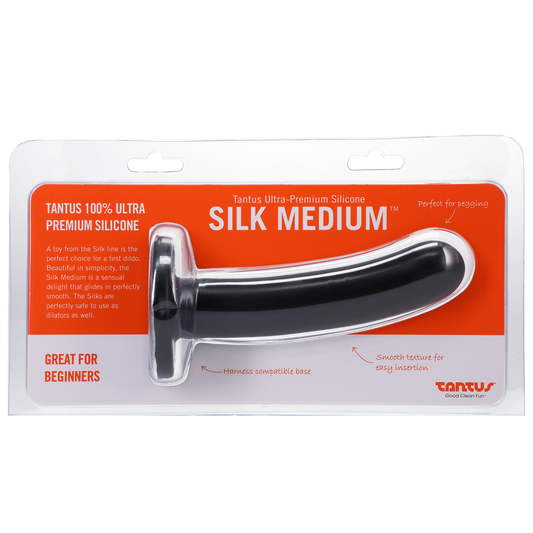Silk Medium Silicone Dildo Black - Sheets Optional