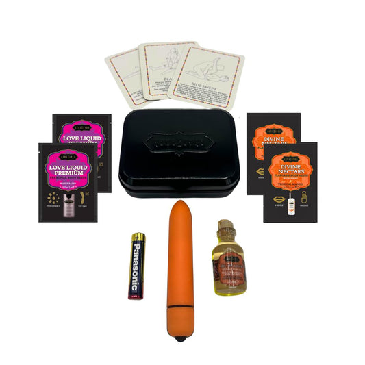 WEEKENDER KIT VIBE Tropical Mango Includes: Oil of Love, Reusable 10 speed mini vibe, Massage Oil, Love Liquid and Erotic Playcards - Sheets Optional