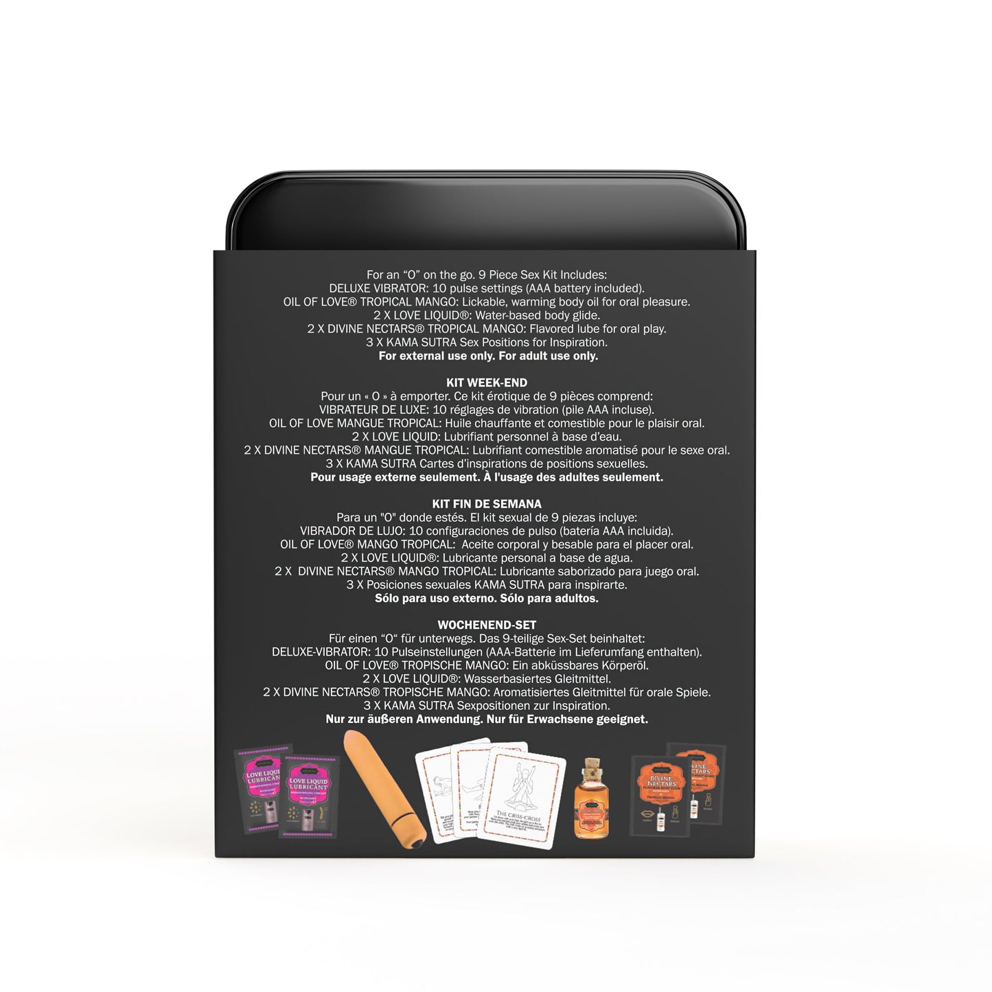 WEEKENDER KIT VIBE Tropical Mango Includes: Oil of Love, Reusable 10 speed mini vibe, Massage Oil, Love Liquid and Erotic Playcards - Sheets Optional