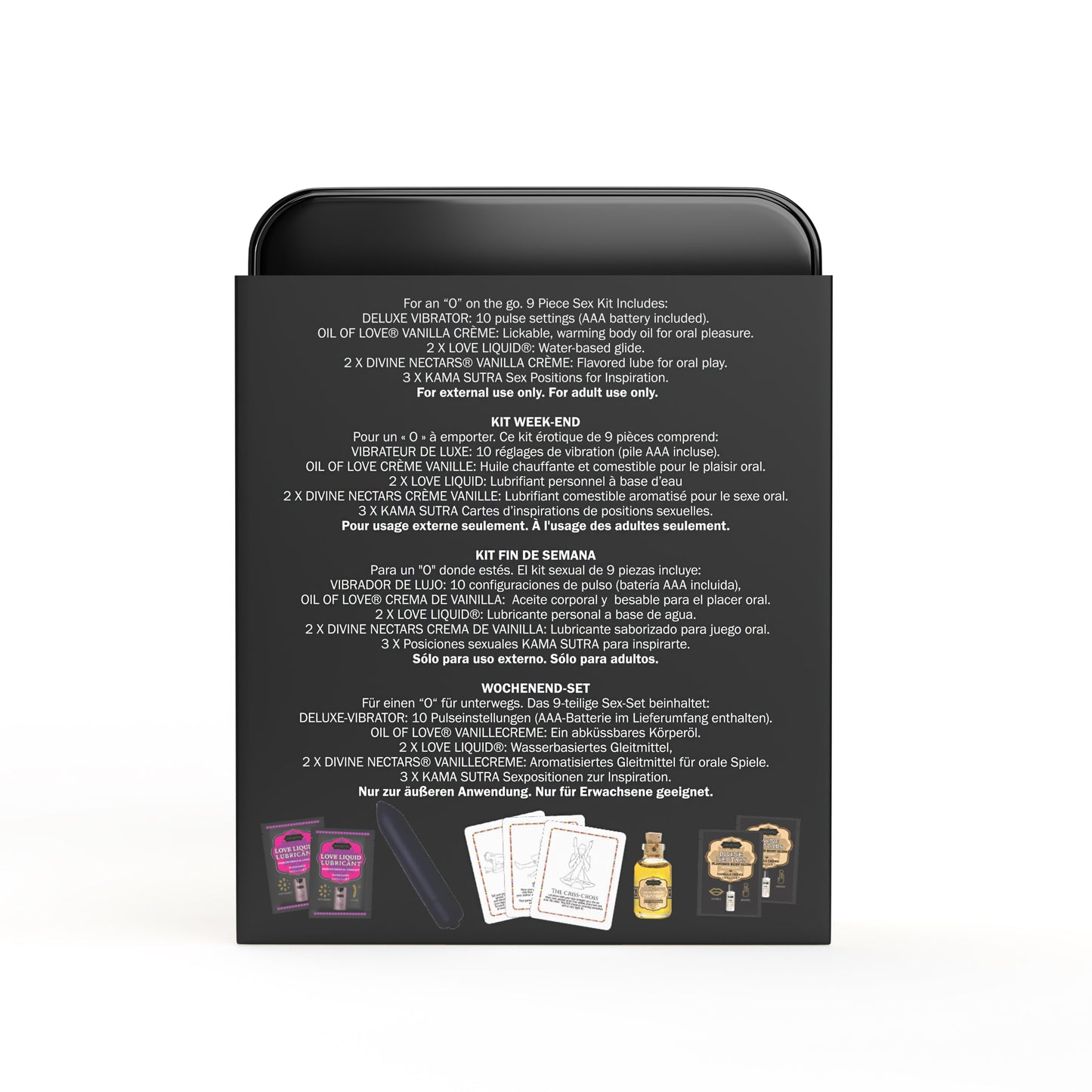 WEEKENDER KIT VIBE Vanilla Includes: Oil of Love, Reusable 10 speed mini vibe, Massage Oil, Love Liquid and Erotic Playcards - Sheets Optional