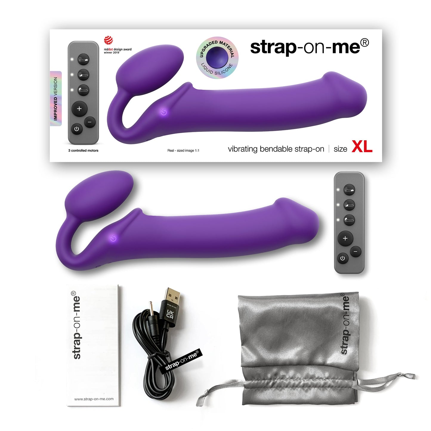 VIBRATING BENDABLE STRAP-ON - XL - PURPLE - Sheets Optional