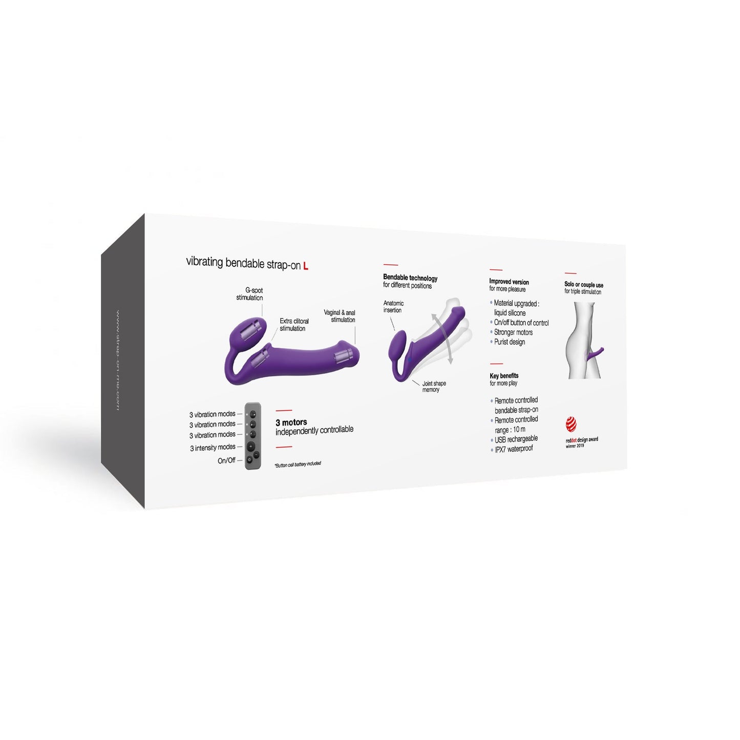 VIBRATING BENDABLE STRAP-ON - L - PURPLE - Sheets Optional