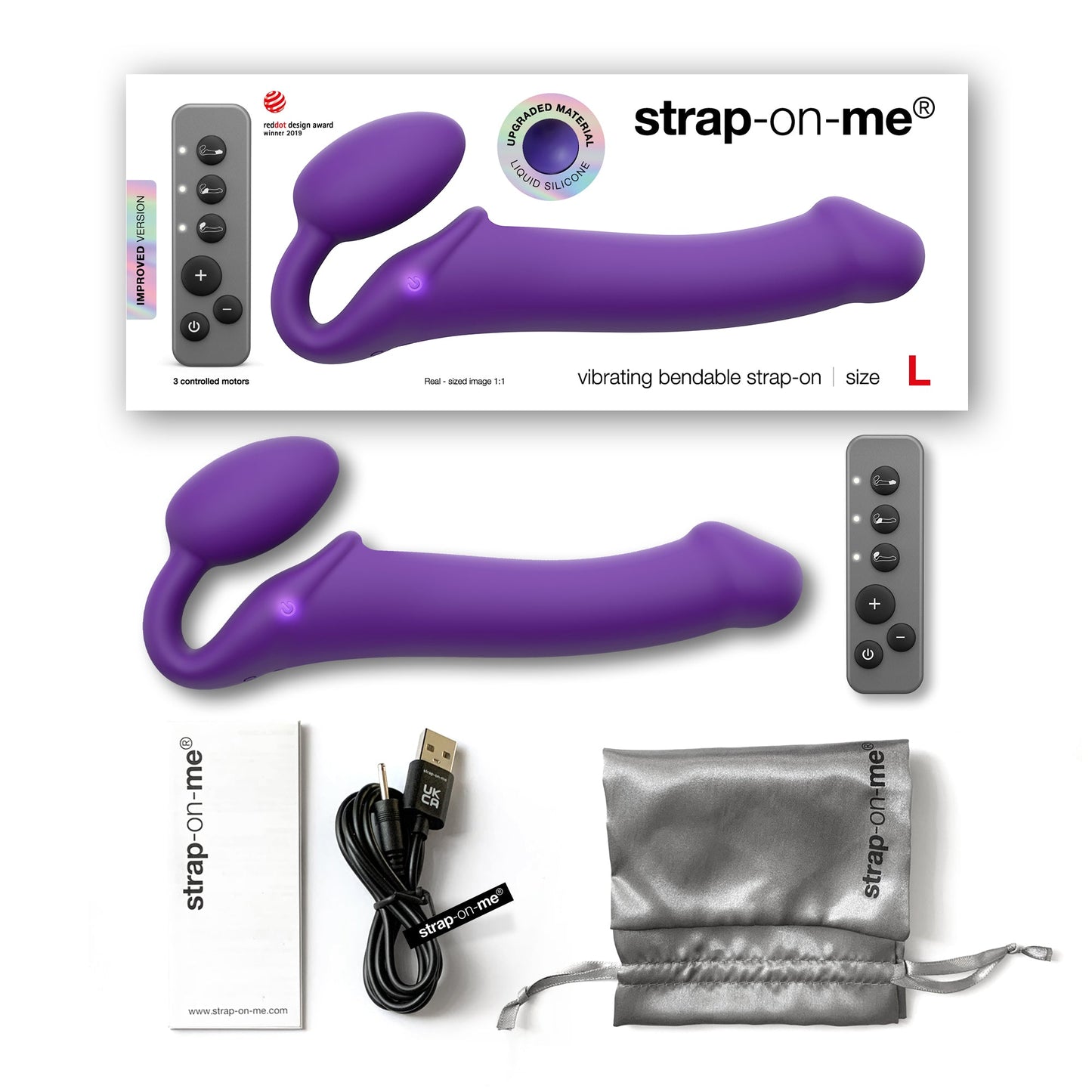 VIBRATING BENDABLE STRAP-ON - L - PURPLE - Sheets Optional