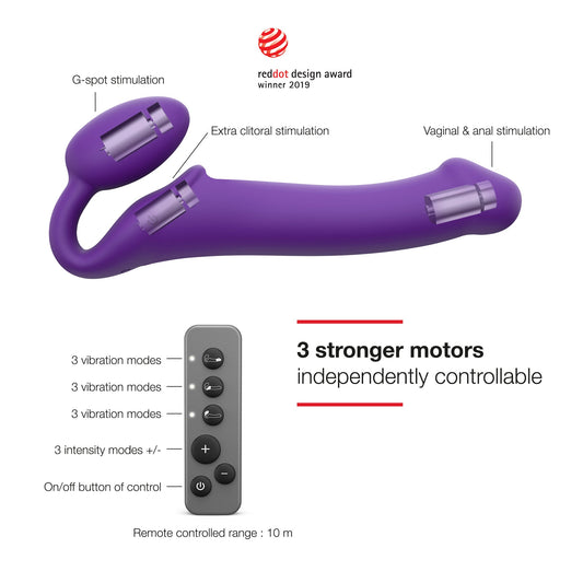 VIBRATING BENDABLE STRAP-ON - L - PURPLE - Sheets Optional