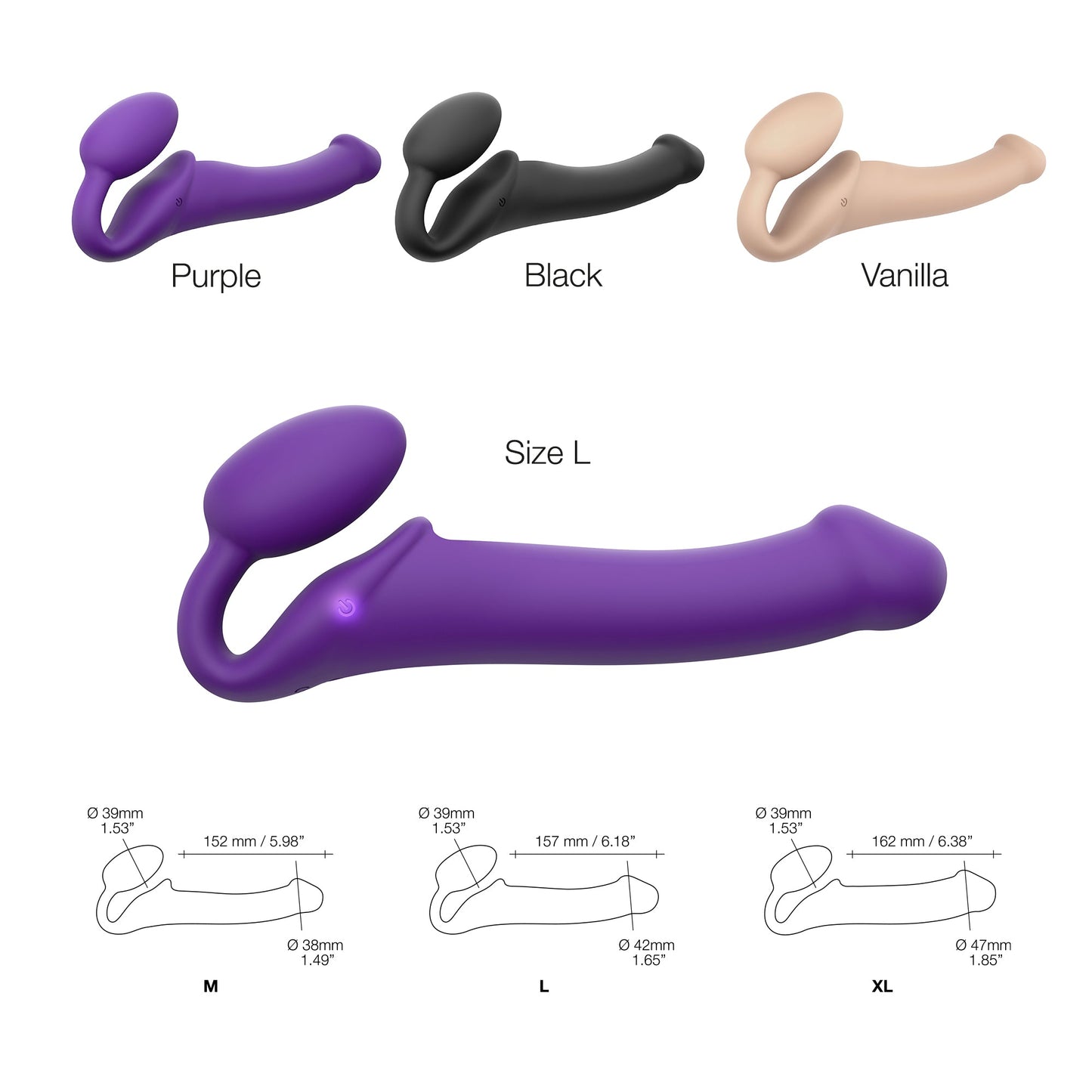 VIBRATING BENDABLE STRAP-ON - L - PURPLE - Sheets Optional