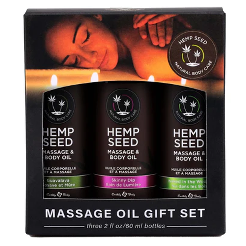 Massage Oil Trio Gift Set: Naked in the Woods, Skinny Dip, Guavalava 2 fl oz / 60 ml - Sheets Optional