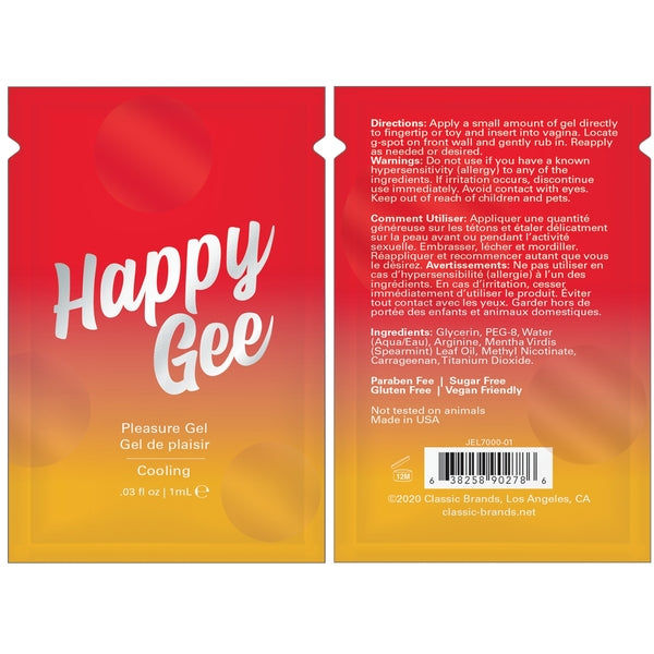 HAPPY GEE COOLING PLEASURE GEL - FOIL - 0.03 fl oz | 1 mL - Sheets Optional