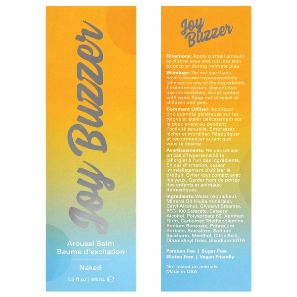 JOY BUZZER Clitoral Arousal Balm - Naked Flavor Free 1.5oz | 44mL - Sheets Optional