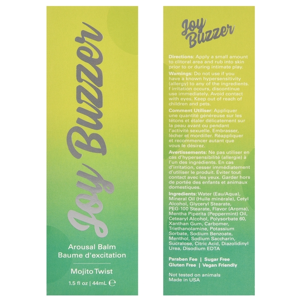 JOY BUZZER Clitoral Arousal Balm - Mojito Twist 1.5oz | 44mL - Sheets Optional