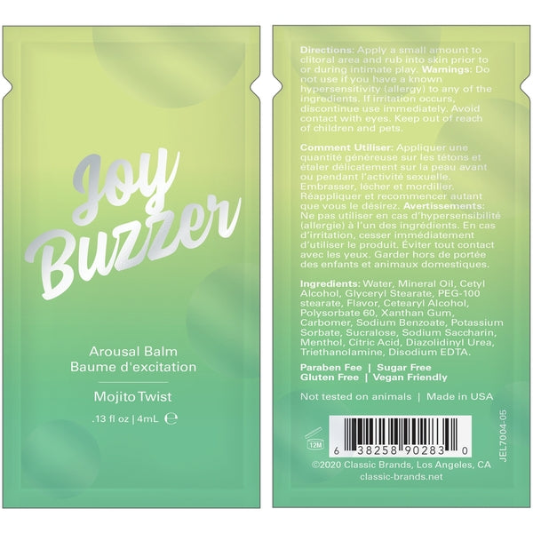 JOY BUZZER Clitoral Arousal Balm - Mojito Twist Foil - 0.13 floz l 4 mL - Sheets Optional