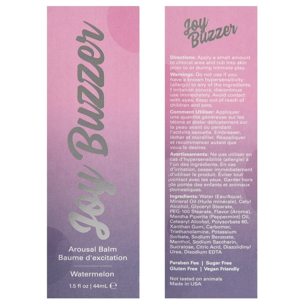 JOY BUZZER Clitoral Arousal Balm - Watermelon 1.5oz | 44mL - Sheets Optional