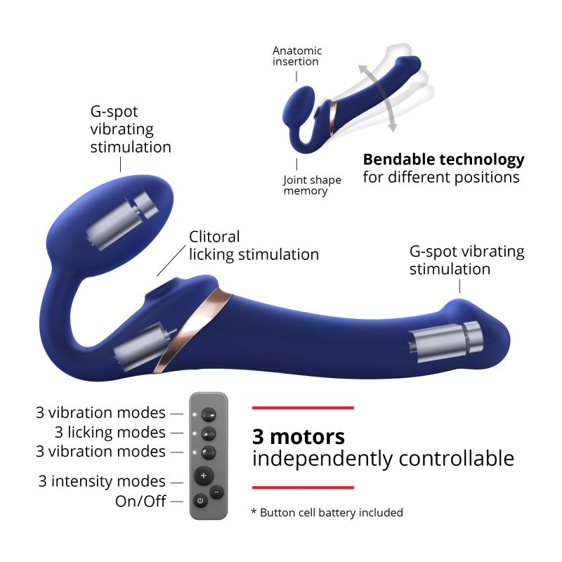 MULTI ORGASM BENDABLE STRAP-ON - M - NIGHT BLUE - Sheets Optional