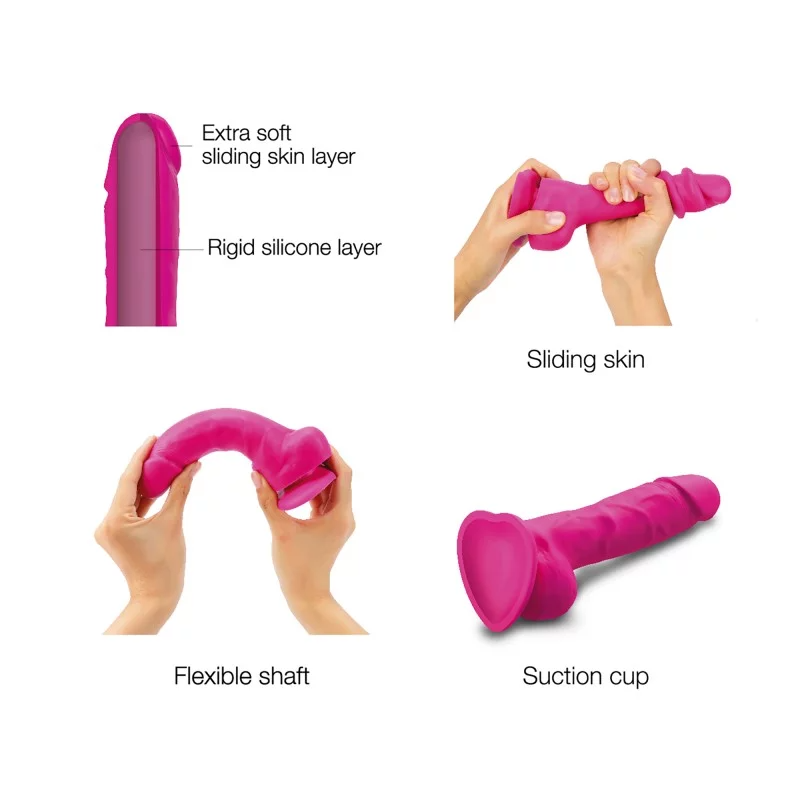 SLIDING SKIN REALISTIC DILDO FUCHSIA S - Sheets Optional