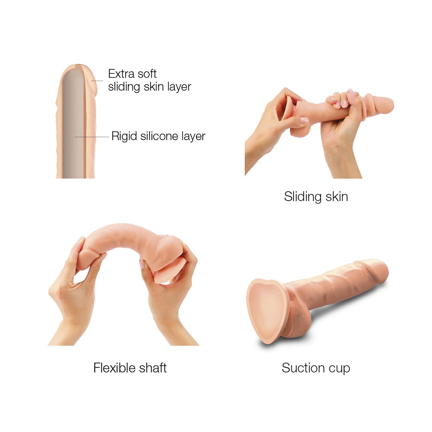 SLIDING SKIN REALISTIC DILDO VANILLA L - Sheets Optional