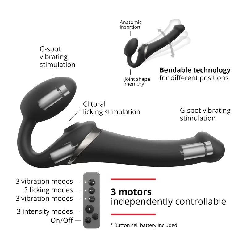MULTI ORGASM BENDABLE STRAP-ON - M - BLACK - Sheets Optional