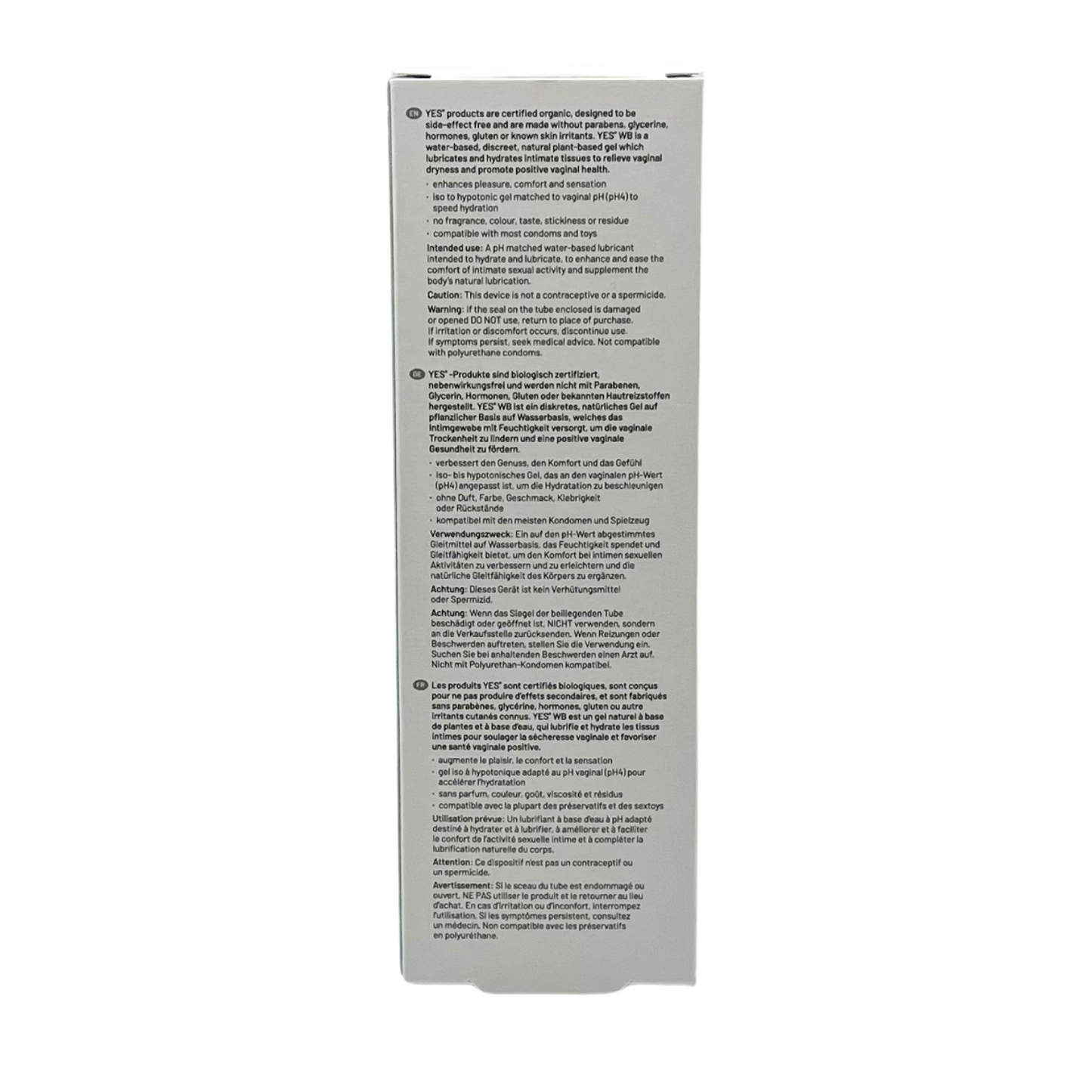 YES WB Water Based Organic Lubricant 100ml - Sheets Optional