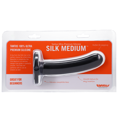 Silk Medium Silicone Dildo Black - Sheets Optional