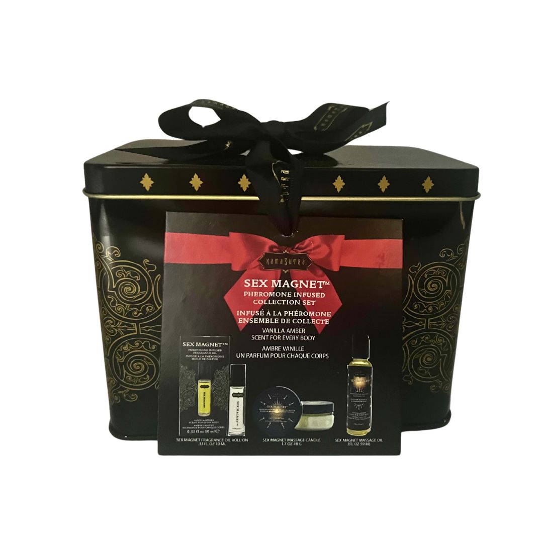 Sex Magnet Pheromone Vanilla Amber Gift Set Includes: Roll On Fragrance, Massage Oil, Massage Candle - Sheets Optional