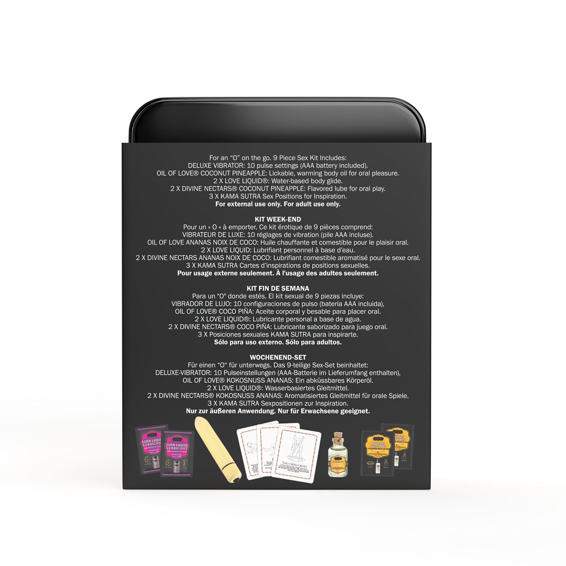 WEEKENDER KIT VIBE Coconut Pineapple Includes: Oil of Love, Reusable 10 speed mini vibe, Massage Oil, Love Liquid and Erotic Playcards - Sheets Optional