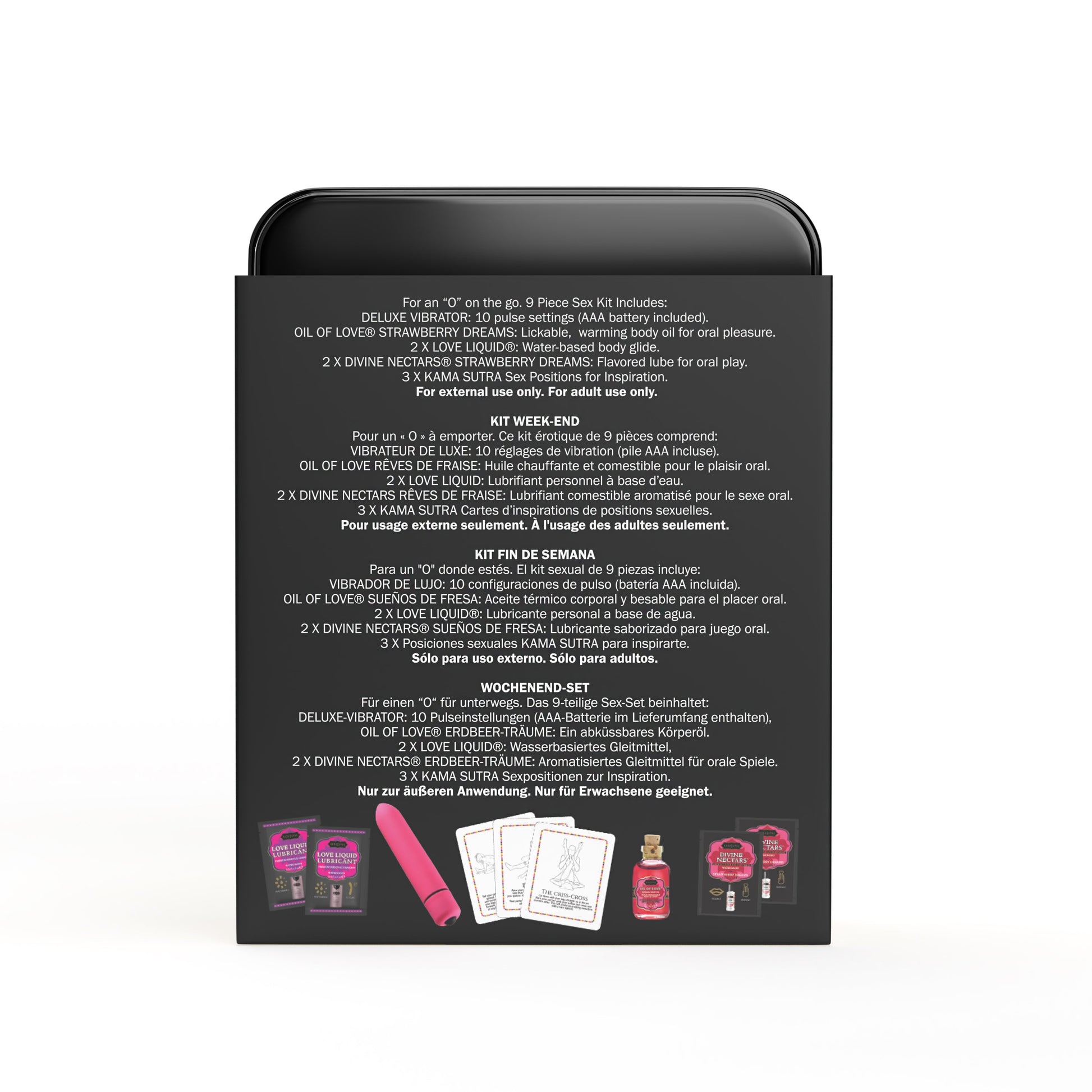 WEEKENDER KIT VIBE Strawberry Dreams Includes: Oil of Love, Reusable 10 speed mini vibe, Massage Oil, Love Liquid and Erotic Playcards - Sheets Optional