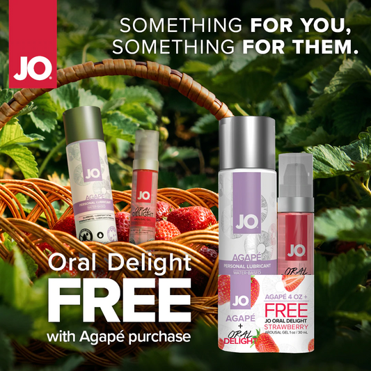 JO Agape 4oz + GWP JO Oral Delight Strawberry Arousal Gel 1oz - Sheets Optional