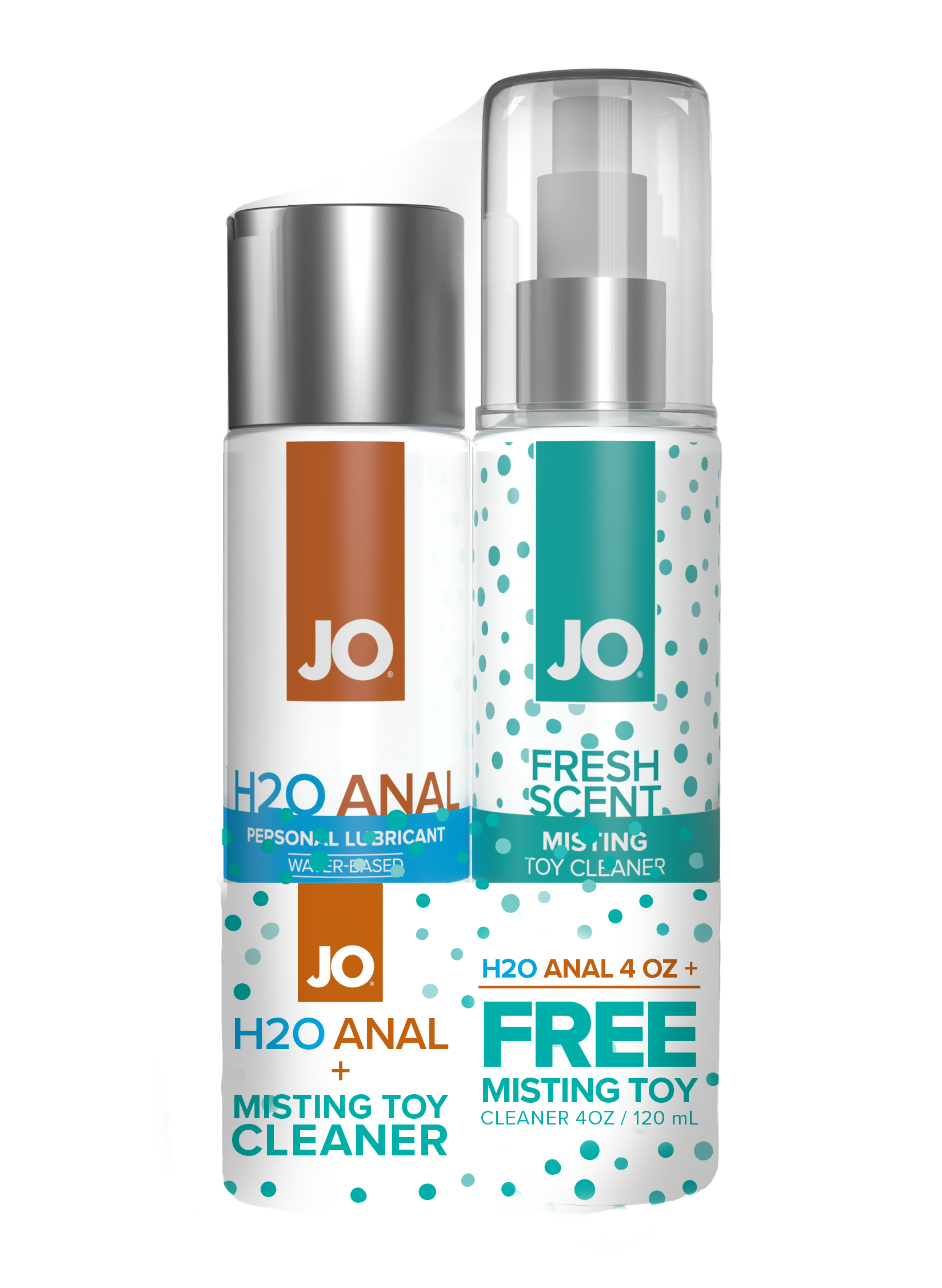 JO H2O Anal Original Lubricant 4oz + GWP JO Misting Toy Cleaner 4oz - Sheets Optional