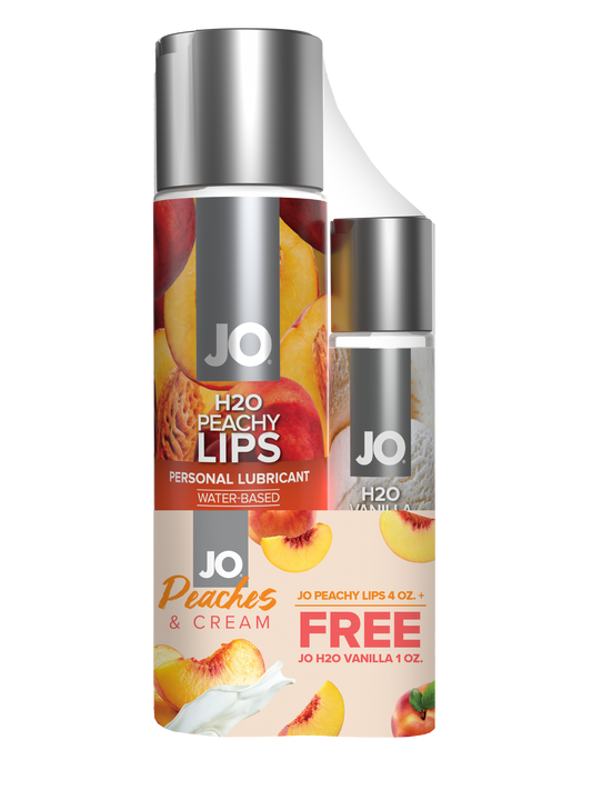 JO Peaches & Cream - JO Peachy Lips 4 fl.oz. + GWP JO H2O Vanilla 1 fl.oz - Sheets Optional