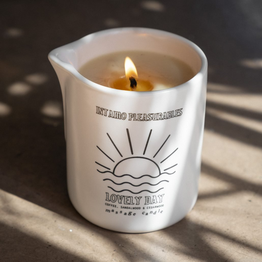 Lovely Day Massage Candle - Coffee Sandalwood Cedar - Sheets Optional