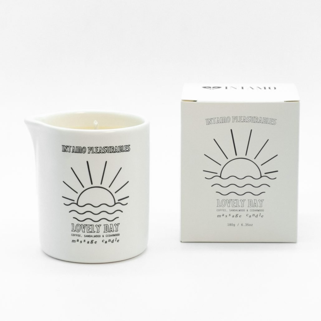 Lovely Day Massage Candle - Coffee Sandalwood Cedar - Sheets Optional