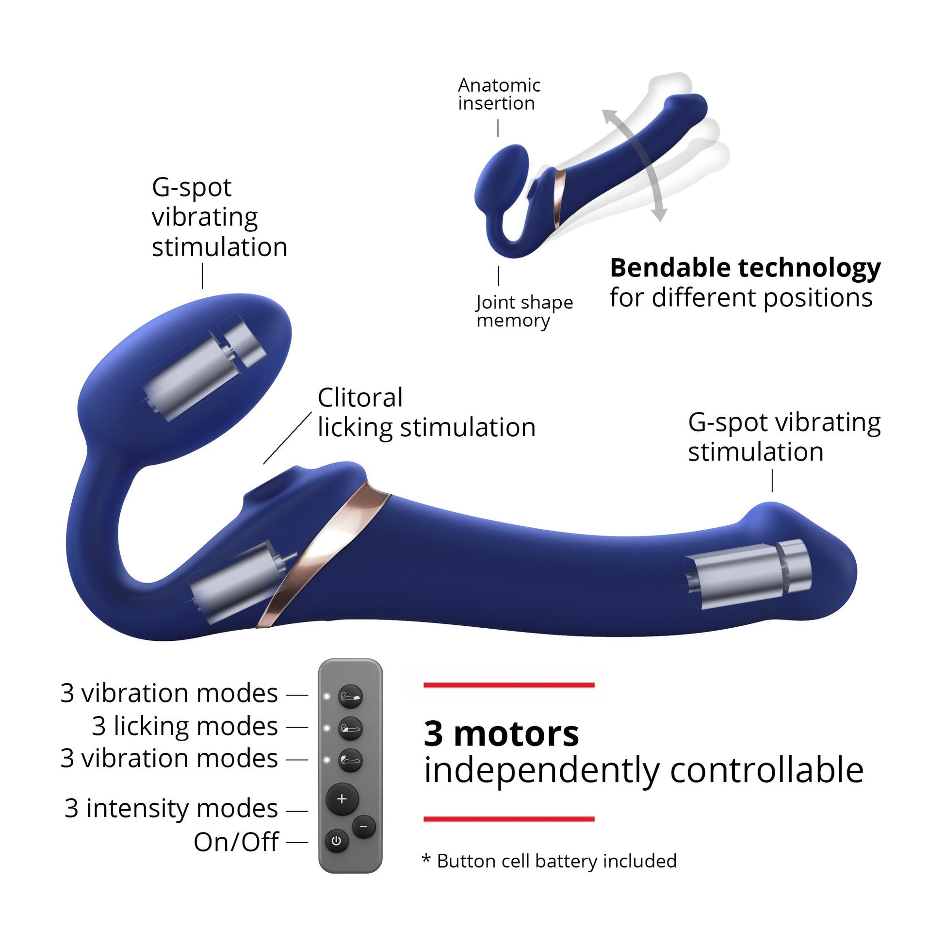 MULTI ORGASM BENDABLE STRAP-ON - S - NIGHT BLUE - Sheets Optional