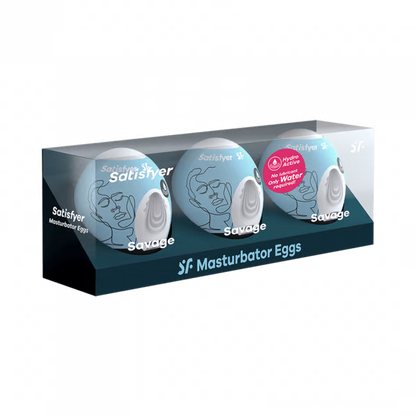 Masturbator Egg 3er Set (Savage) Light Blue - Sheets Optional