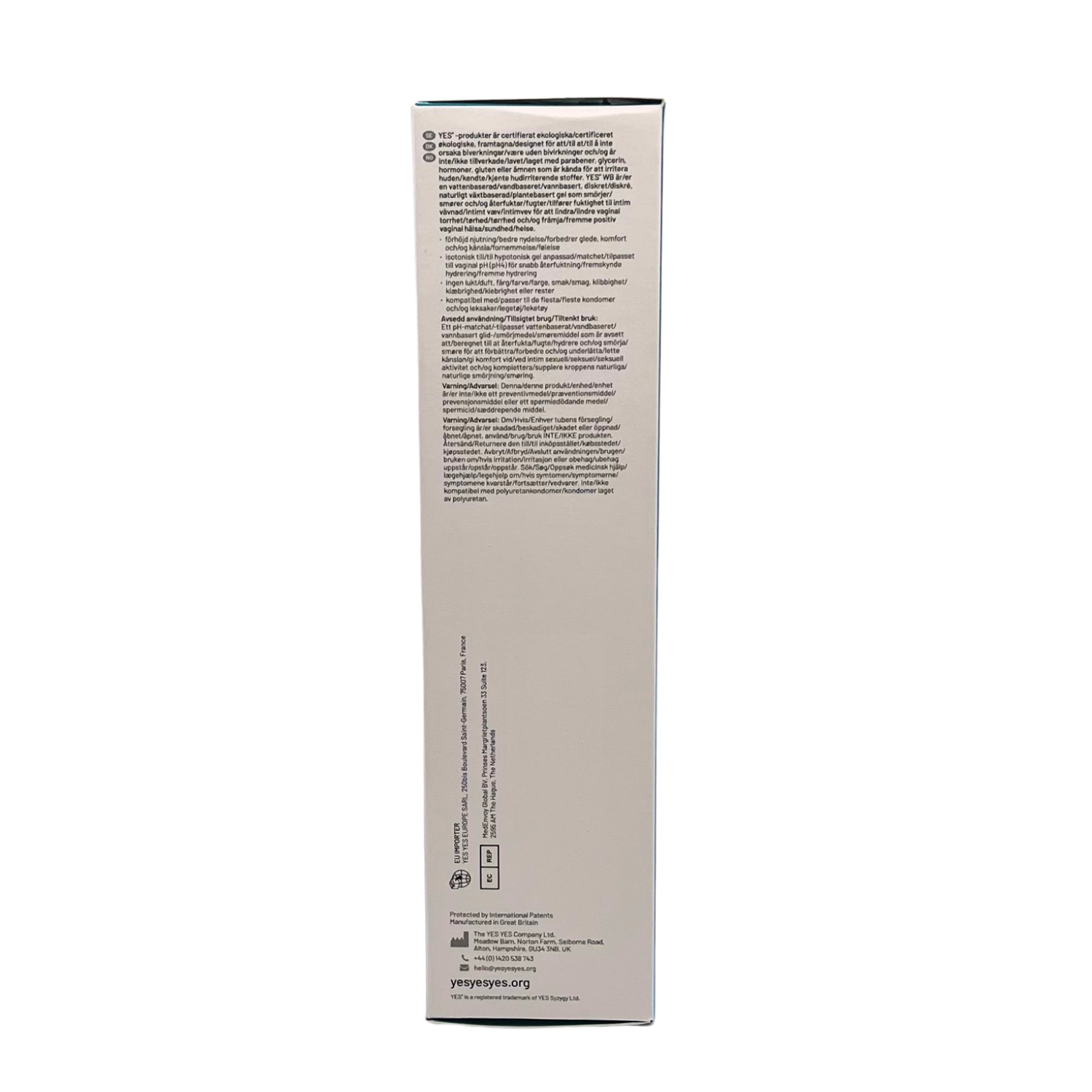 YES WB Water Based Organic Lubricant 150ml - Sheets Optional